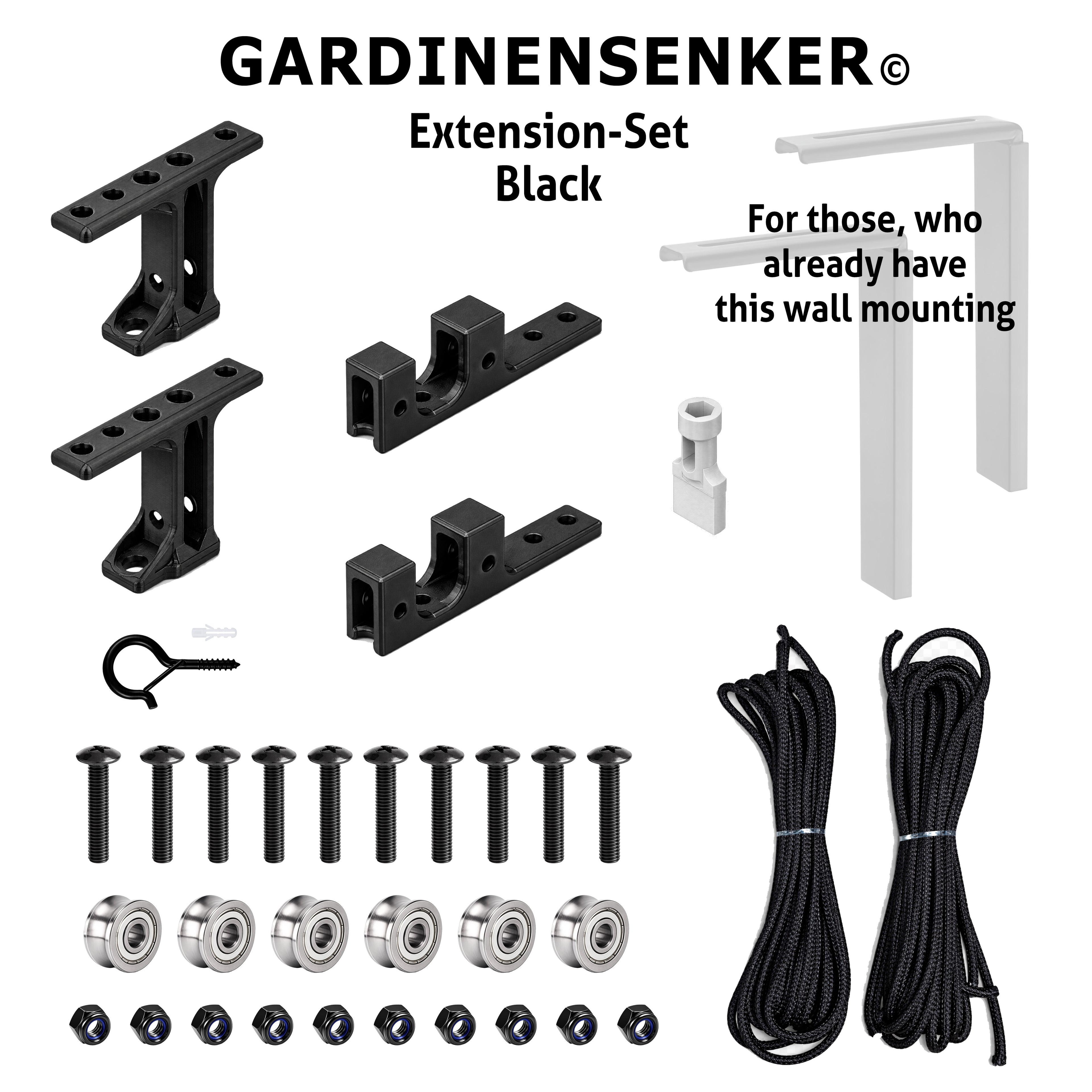 Gardinensenker© Ergänzungs-Set Schwarz ohne Wandhalterung 7% Shop-Eröffnungs-Rabatt