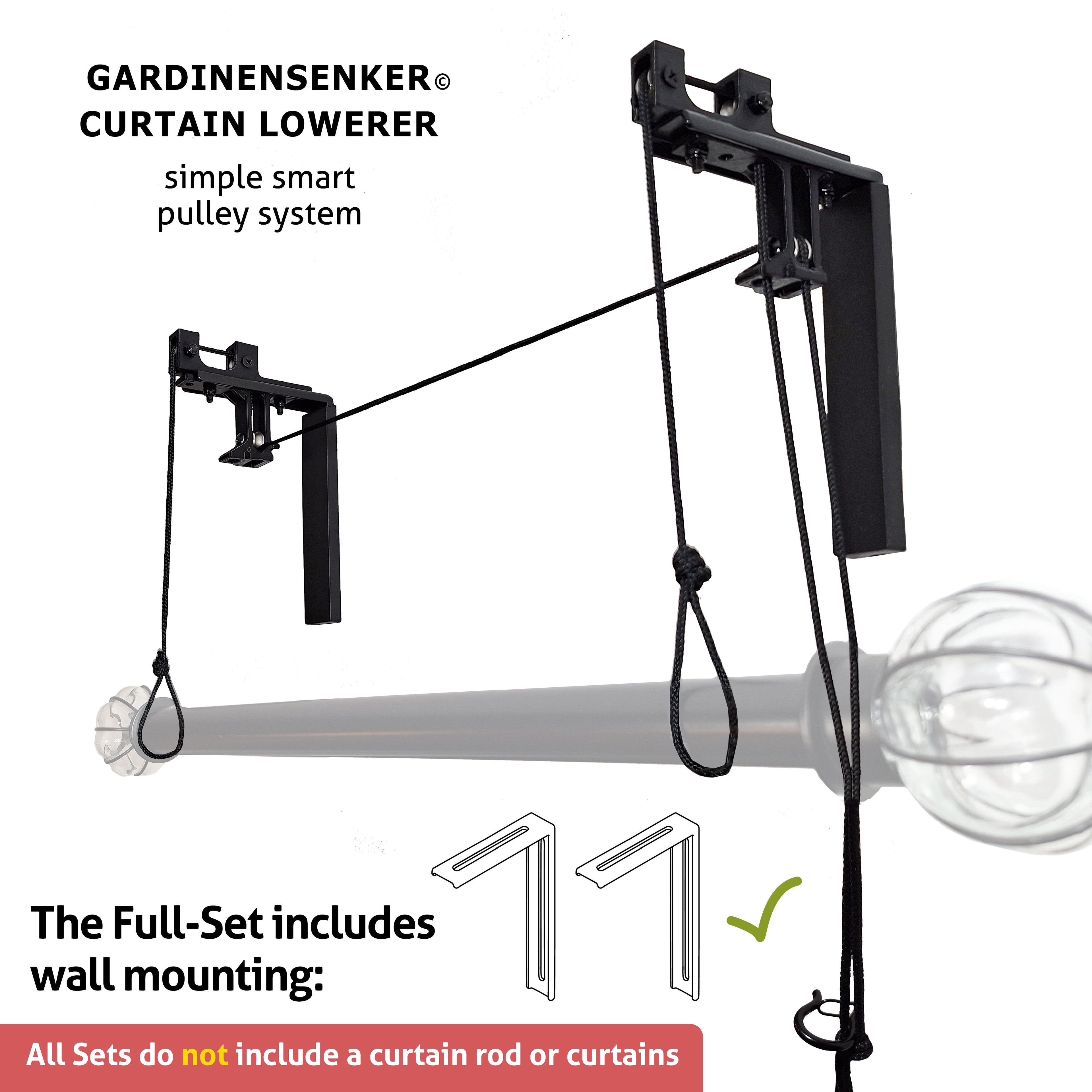 Gardinensenker© Volles-Set Schwarz mit Wandhalterung 3% Shop-Eröffnungs-Rabatt