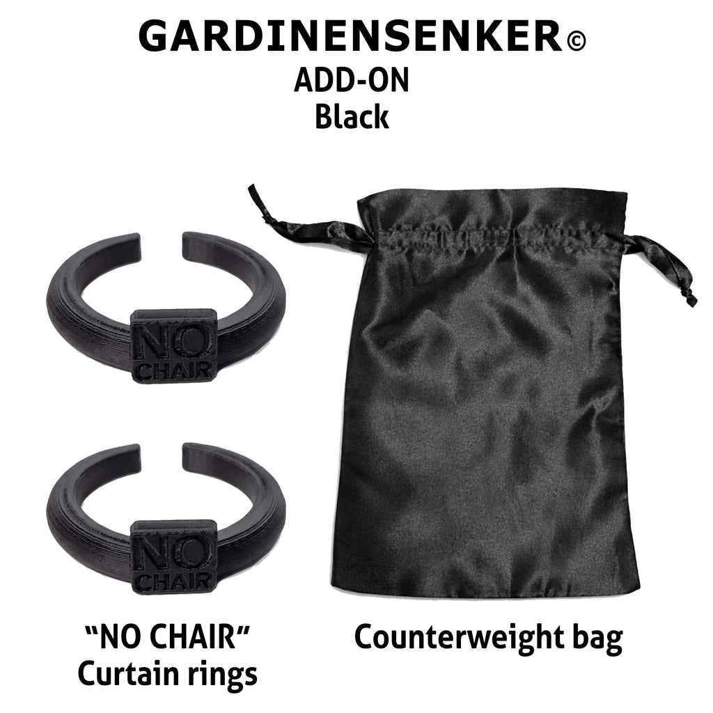 Gardinensenker© Add-On Noir / 2x anneaux de rideaux et 1x sac de contrepoids