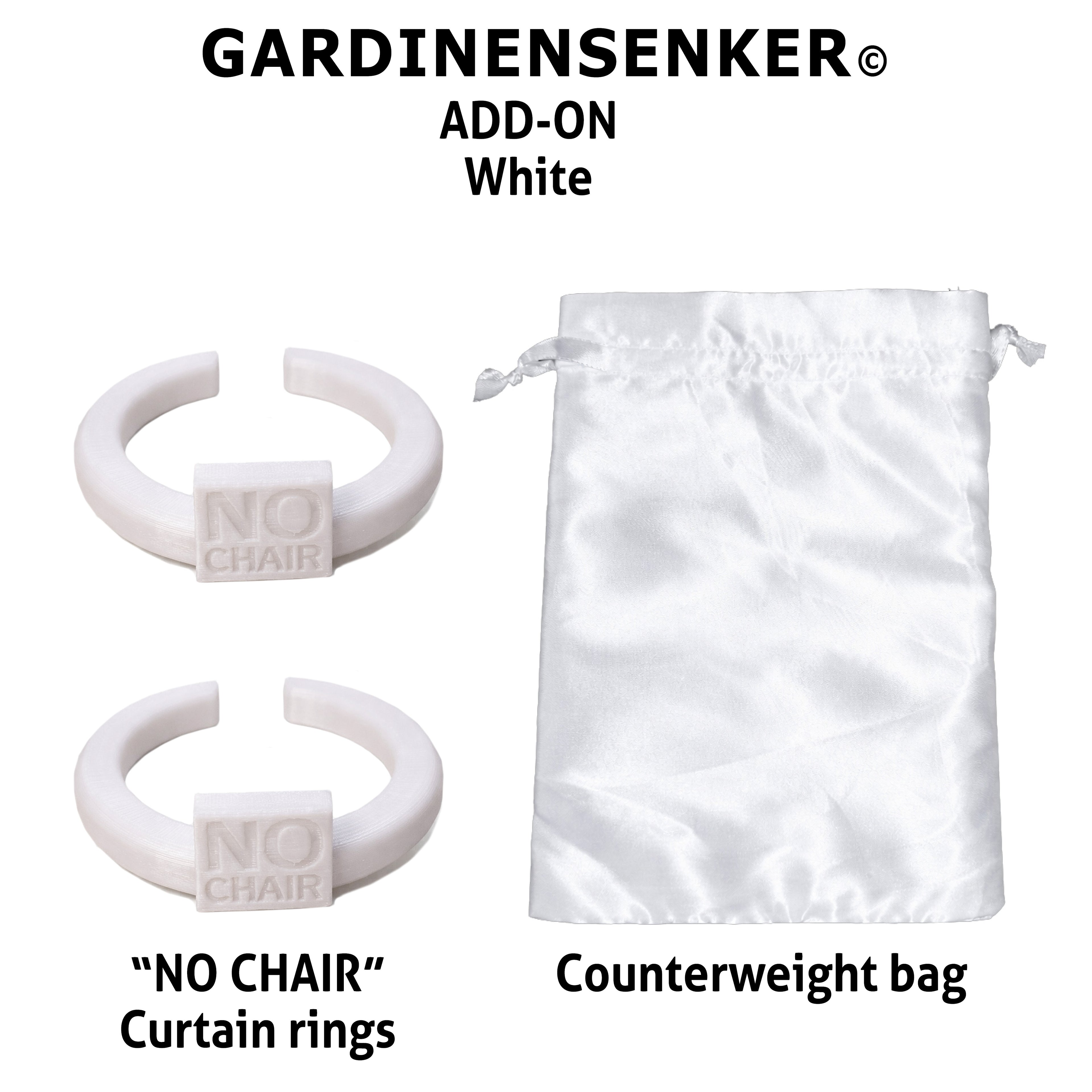 Gardinensenker© Add-On Weiß / 2x Gardinen-Ringe and 1x Gegengewichtsbeutel 16% Shop-Eröffnungs-Rabatt