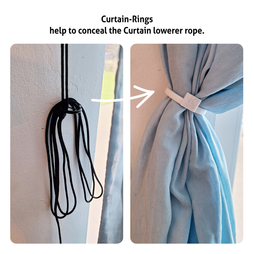 Gardinensenker© Add-On Noir / 2x anneaux de rideaux et 1x sac de contrepoids