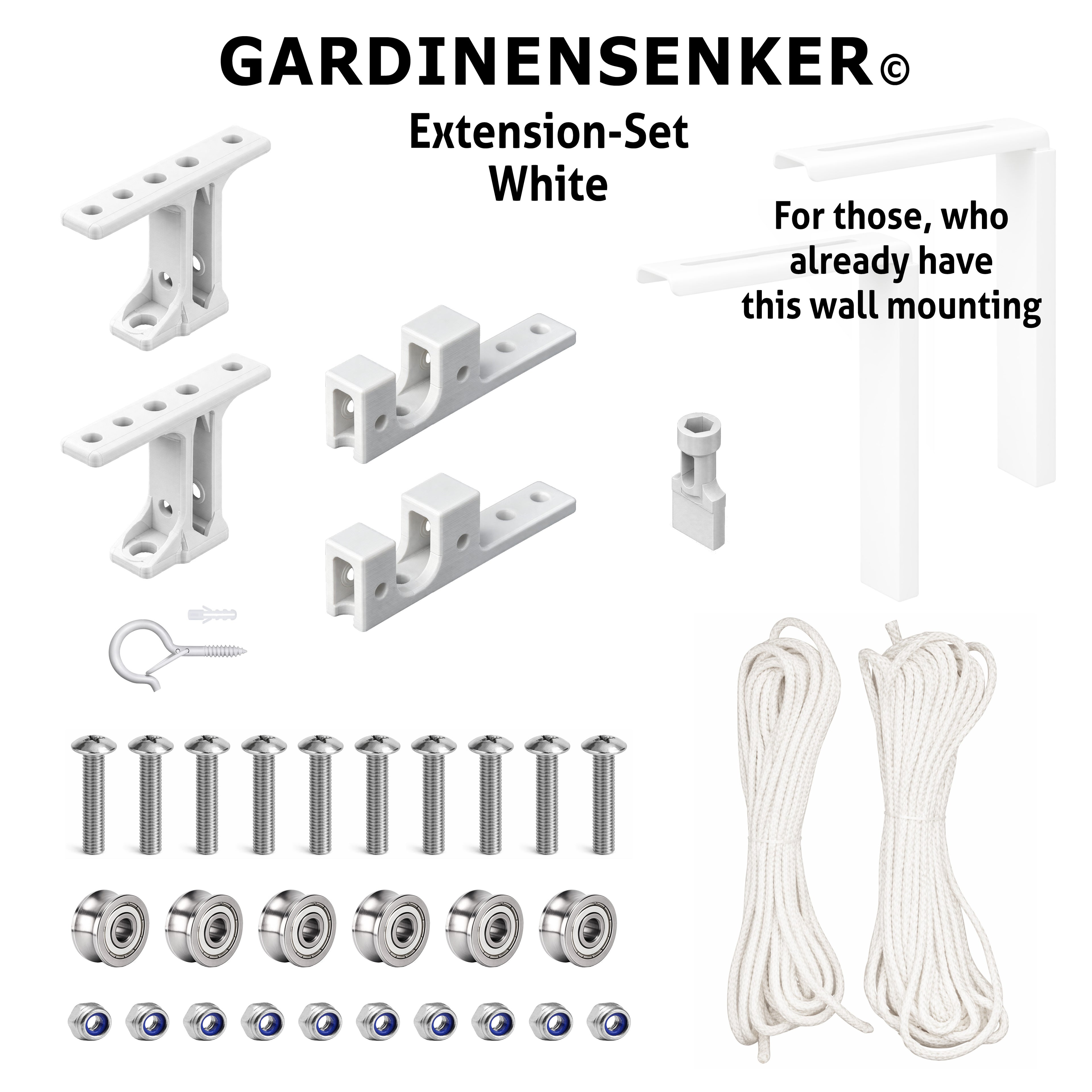 Gardinensenker© Ergänzungs-Set Weiß ohne Wandhalterung 25% Shop-Eröffnungs-Rabatt
